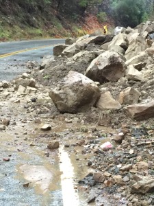 Bear Creek Road off of Highway 9. A mud and rock slide blocked the south lane of traffic.  Wednesday, December 3rd, 2014