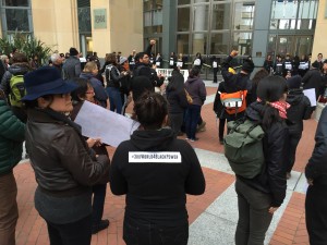 Dozens of activists locked themselves together to block two entrances of the Ronald Dellums Federal Building in Oakland to protest against police brutality Friday morning. Friday, January 16th, 2015